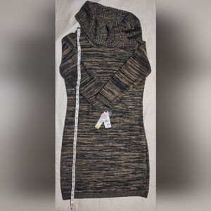 Studio One Women's Black and Brown Sweater Dress With Cowl Neck Buckles.